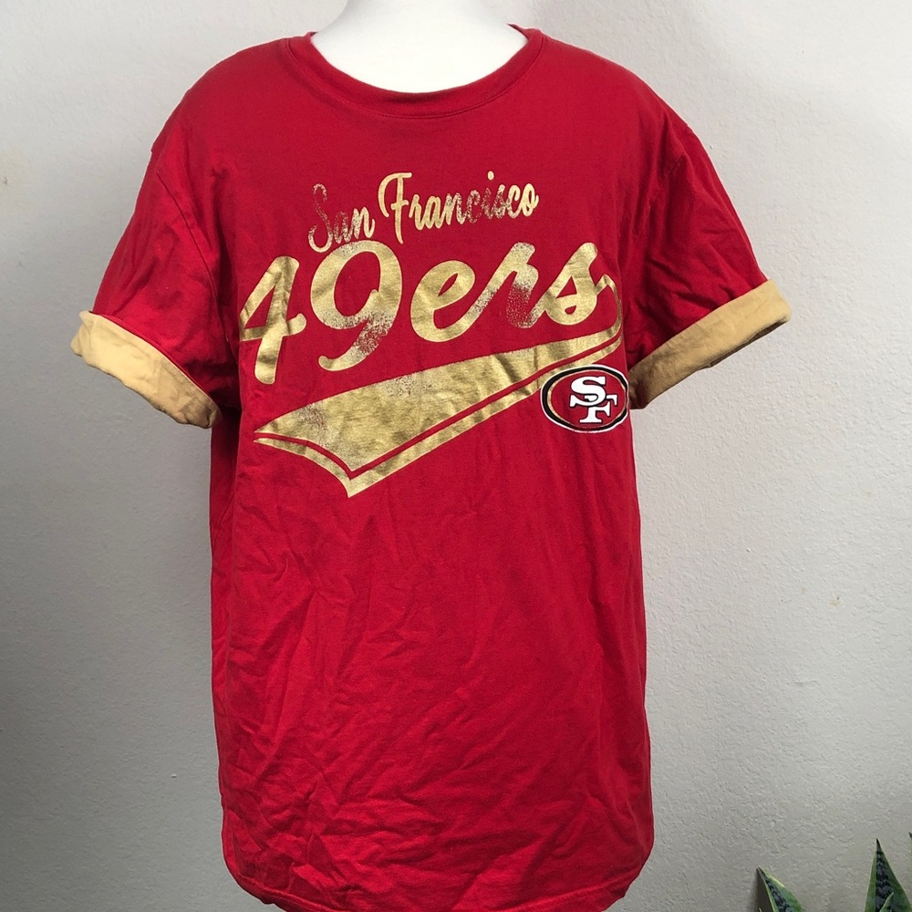 San Francisco 49ers Red and Gold NFL T-Shirt Reversible Double Layered XL Mens